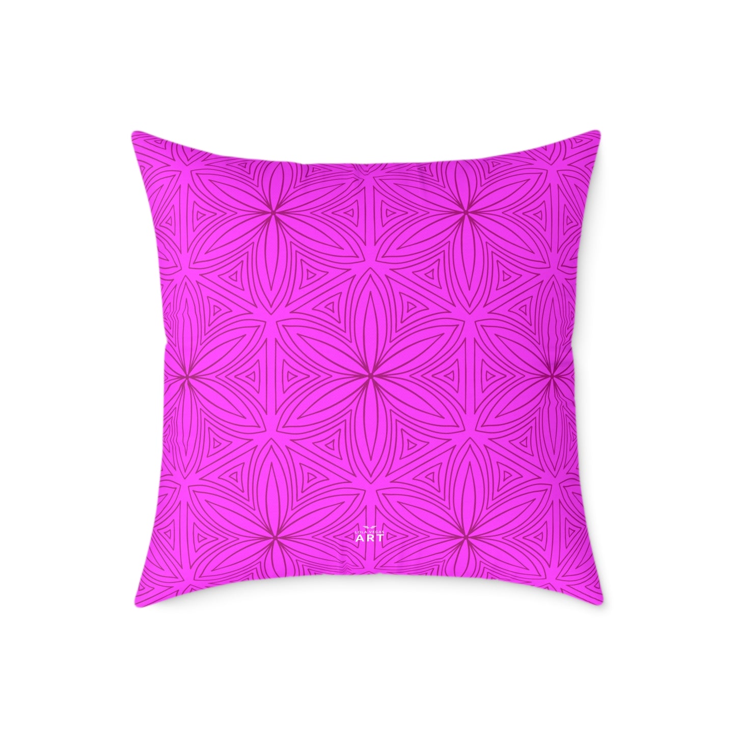 Geometric Fuchsia Pink Floral Pattern Pillow | Square Poly Canvas Pillow