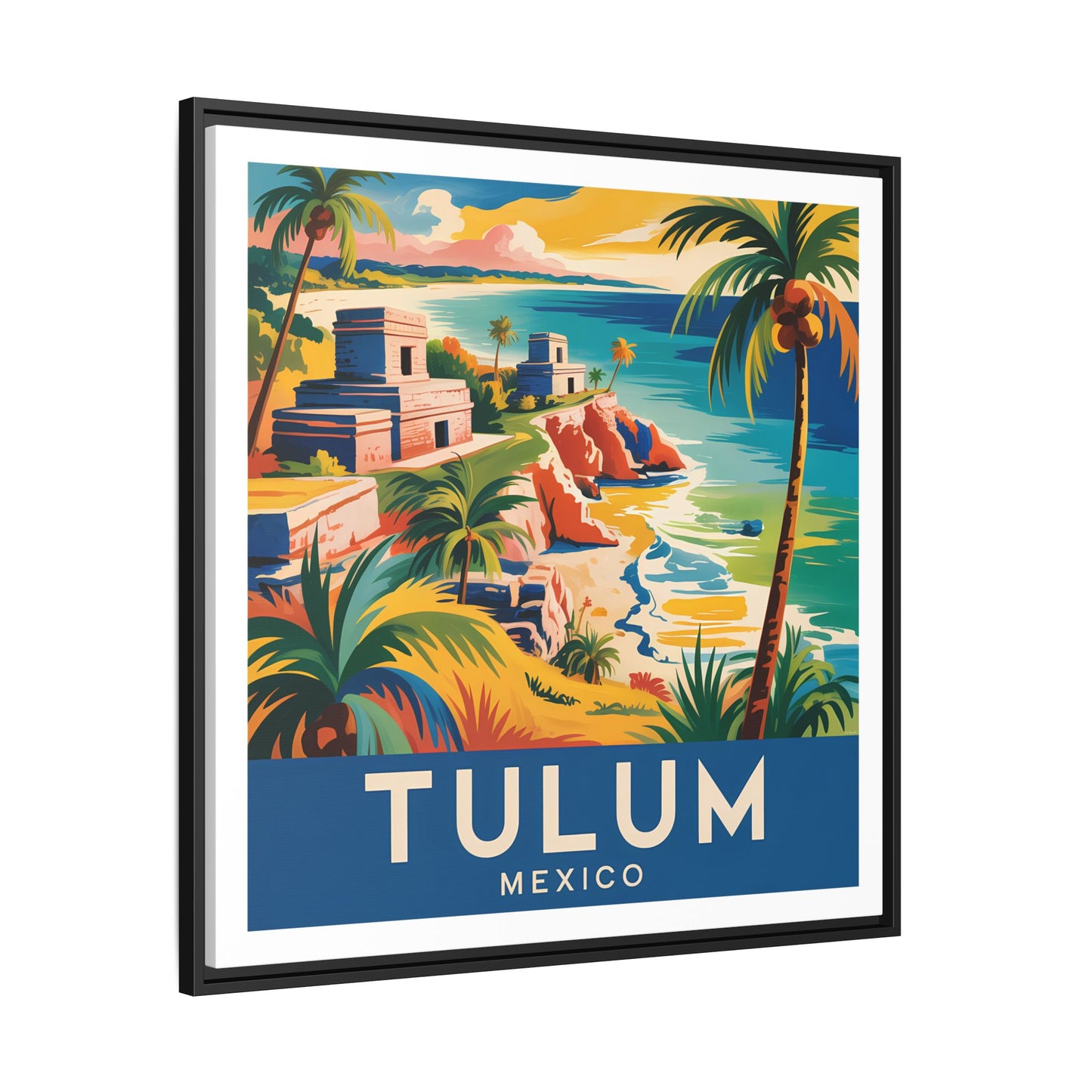 Tulum Mexico Vintage Look Framed Travel Canvas Wall Art