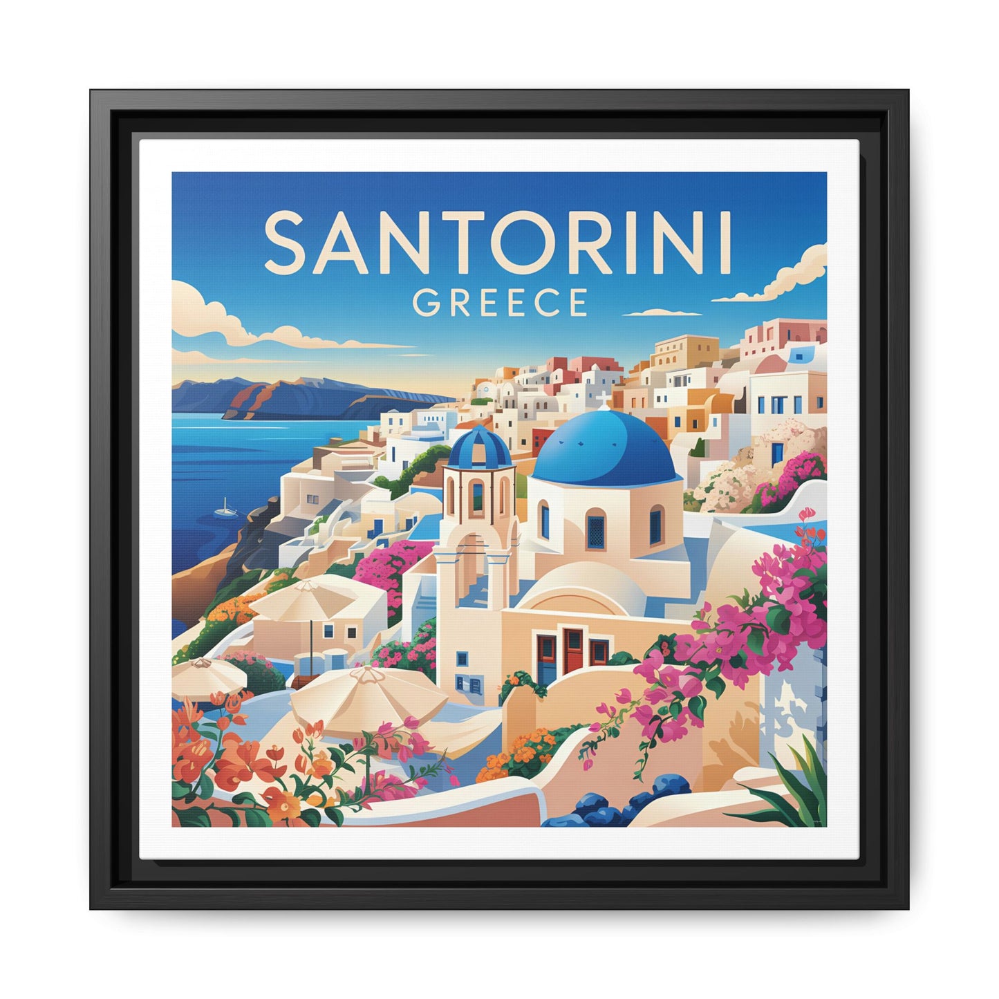 Santorini Greece Travel Art Matte Canvas Framed Wall Art