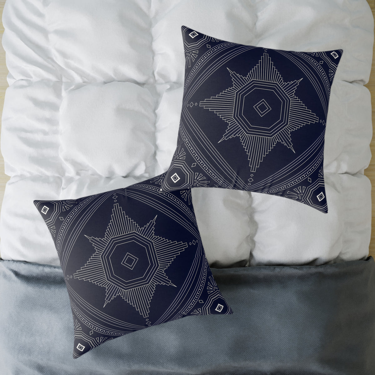 Geometric Star Mandala Square Pillow | Navy Canvas Throw Pillow