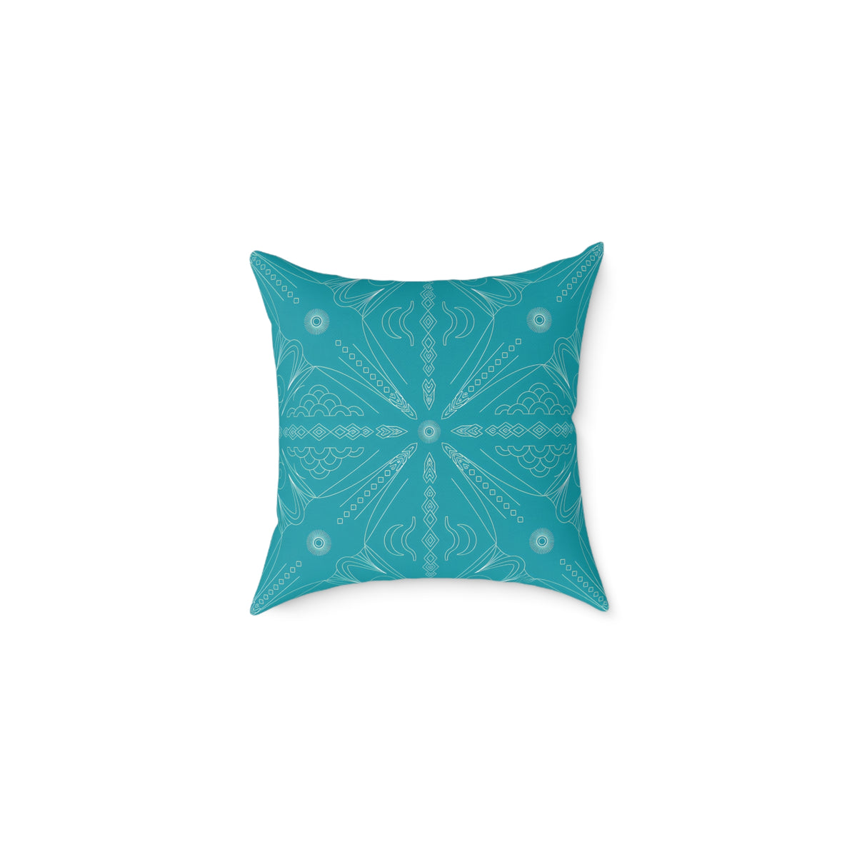 Teal Mandala Pattern Square Poly Canvas Pillow | Boho Decorative Throw Pillow