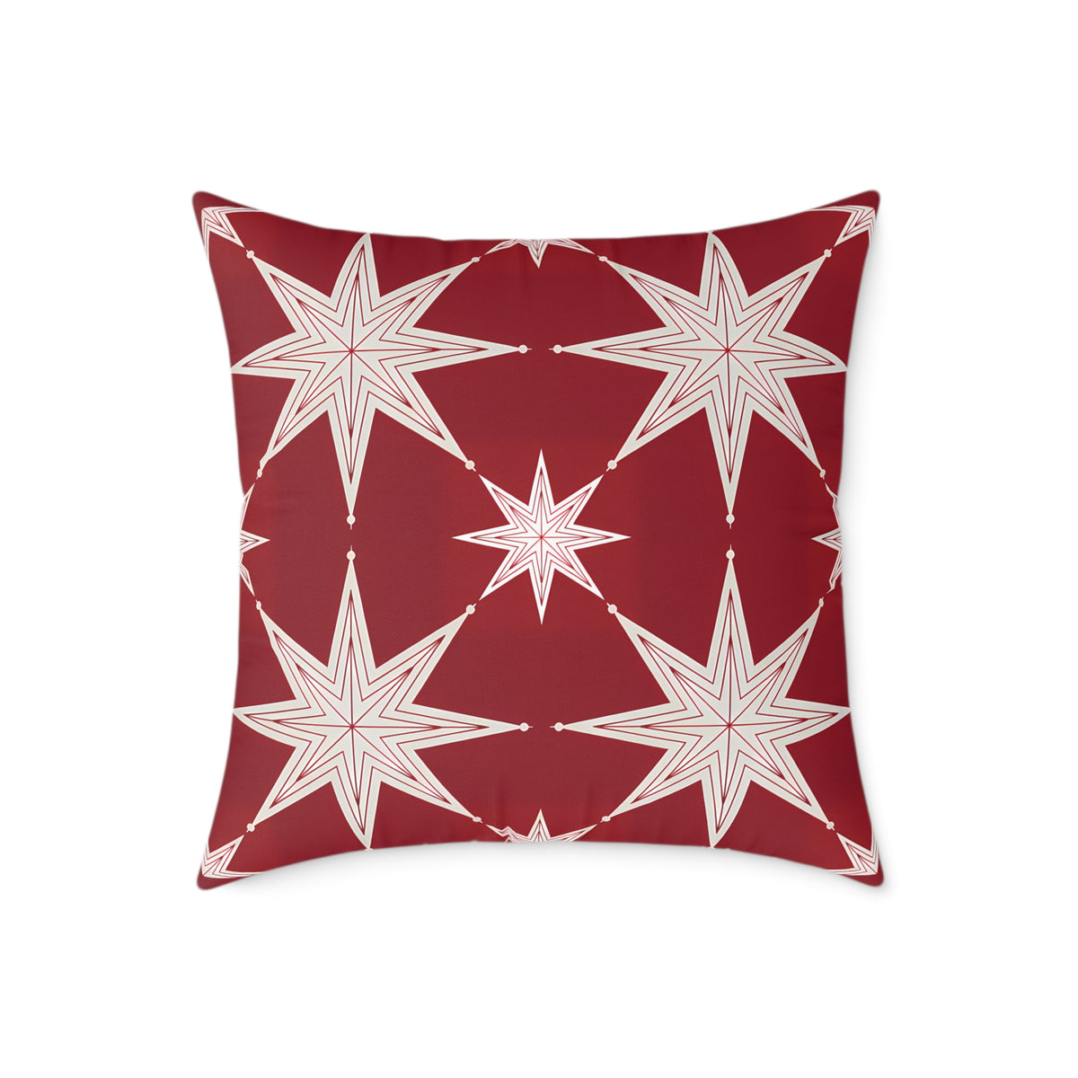 Ivory Starburst Pattern Square Pillow | Red Holiday Throw Cushion