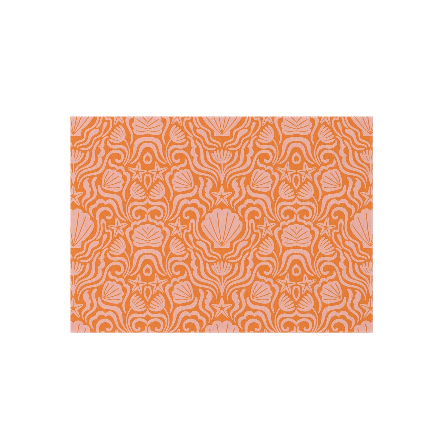 Orange-Light Orange Seashell Pattern Outdoor/Indoor Rug | Coastal Patio Mat