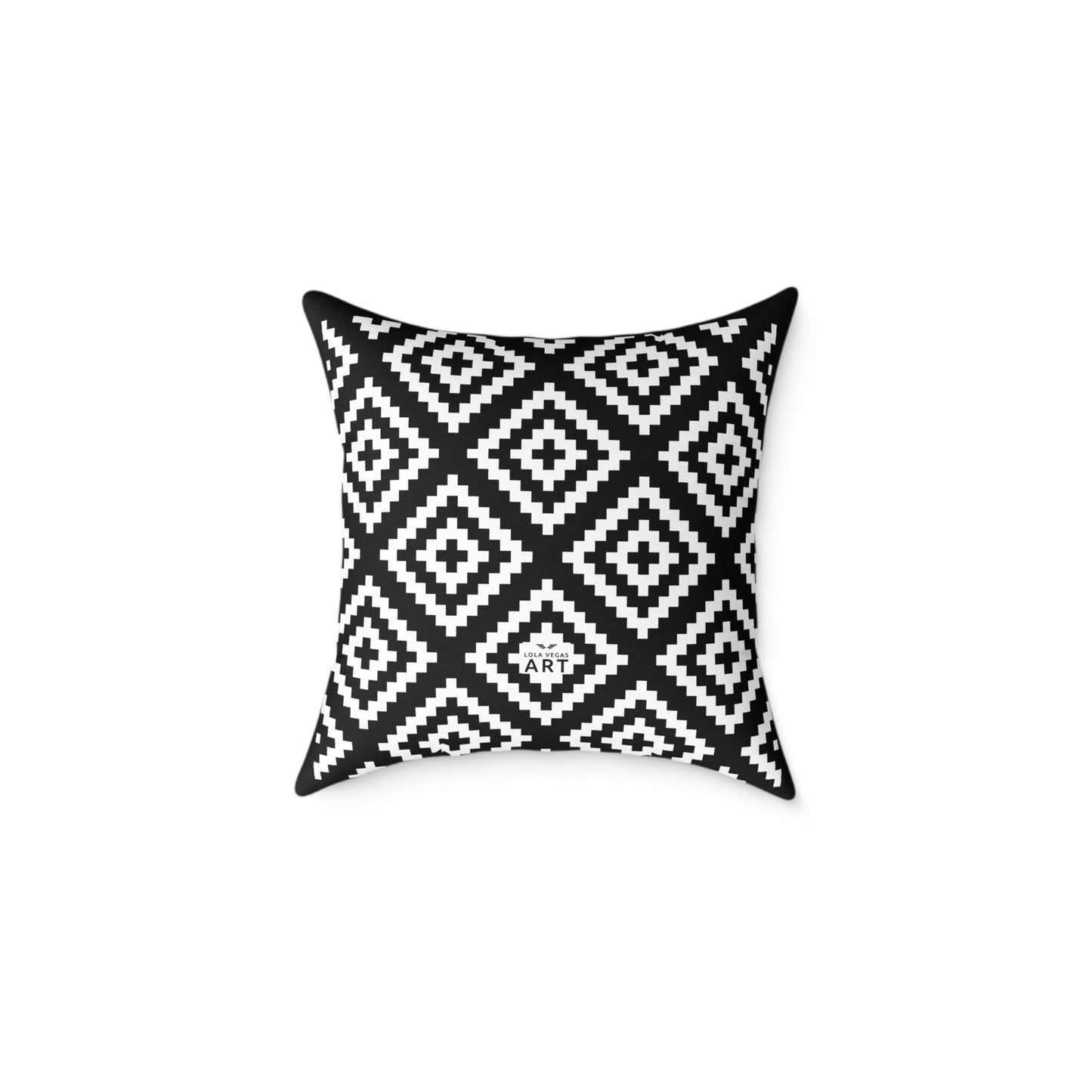 Black White Boho Native American Geometric Diamond Pattern Pillow | Square Poly Canvas Pillow