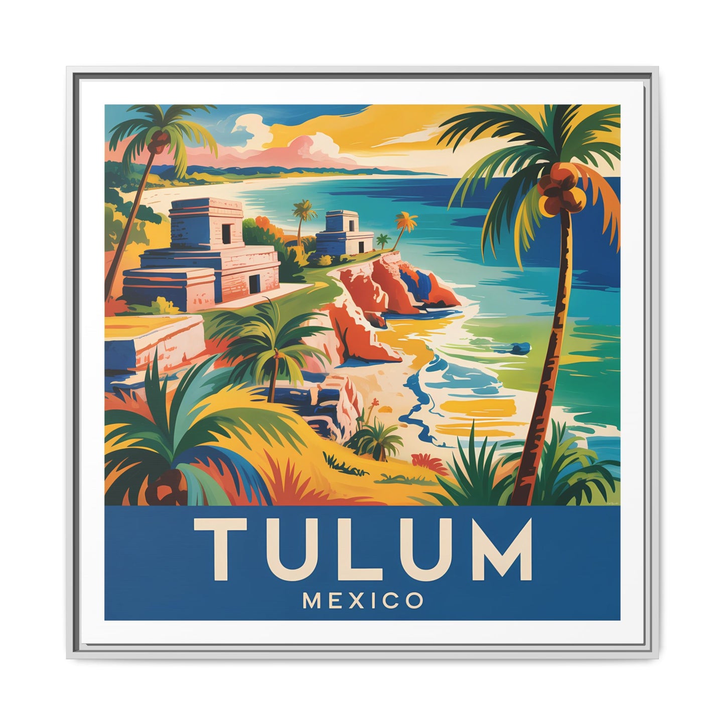 Tulum Mexico Vintage Look Framed Travel Canvas Wall Art
