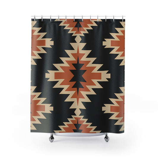 Southwestern Boho Shower Curtain, Geometric Bathroom Decor, Tribal Print Shower Curtain, Rustic Home Decor, Gift for Nature Lovers - LOLA VEGAS ART