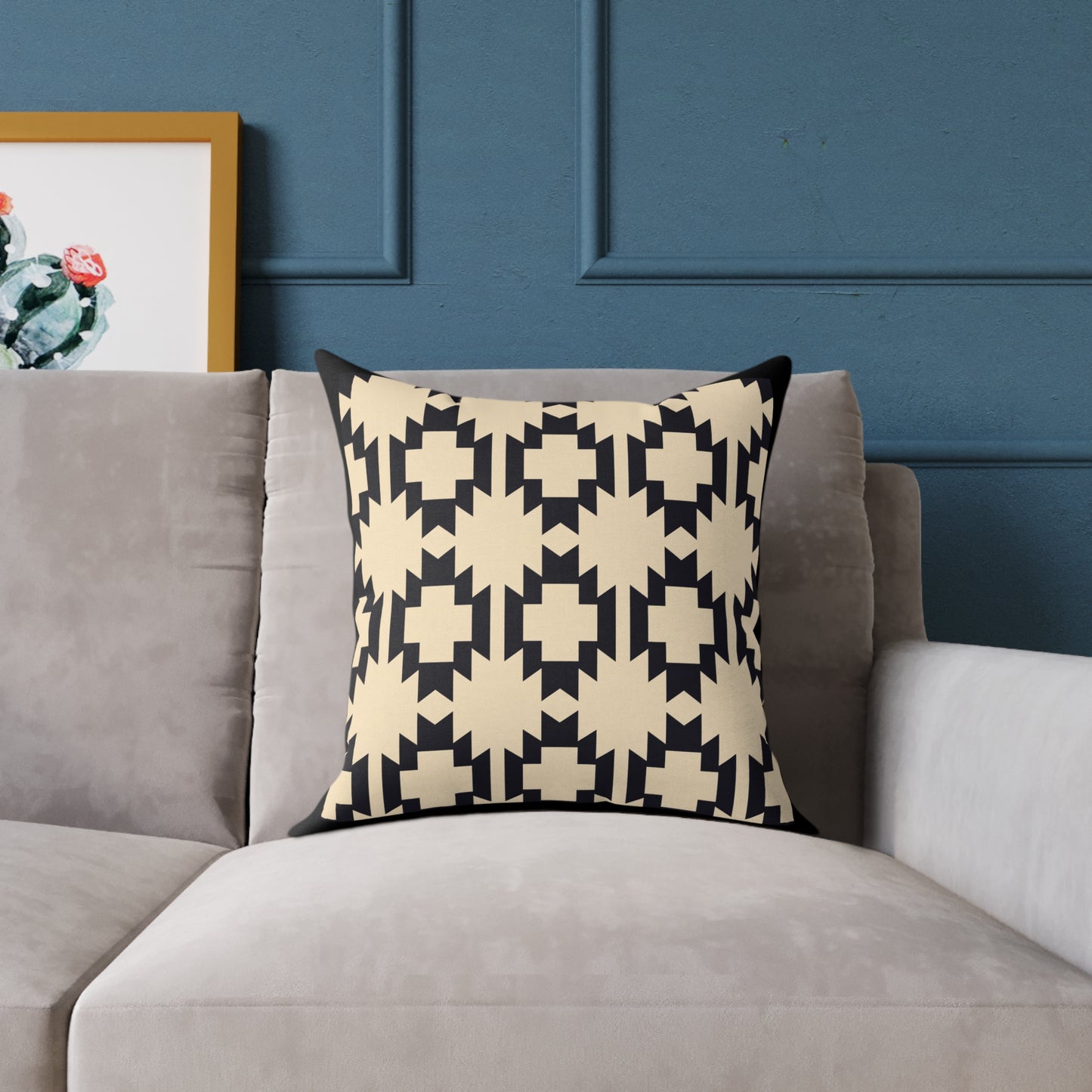 Geometric Aztec Pattern Square Pillow | Neutral Black Cream Throw Pillow