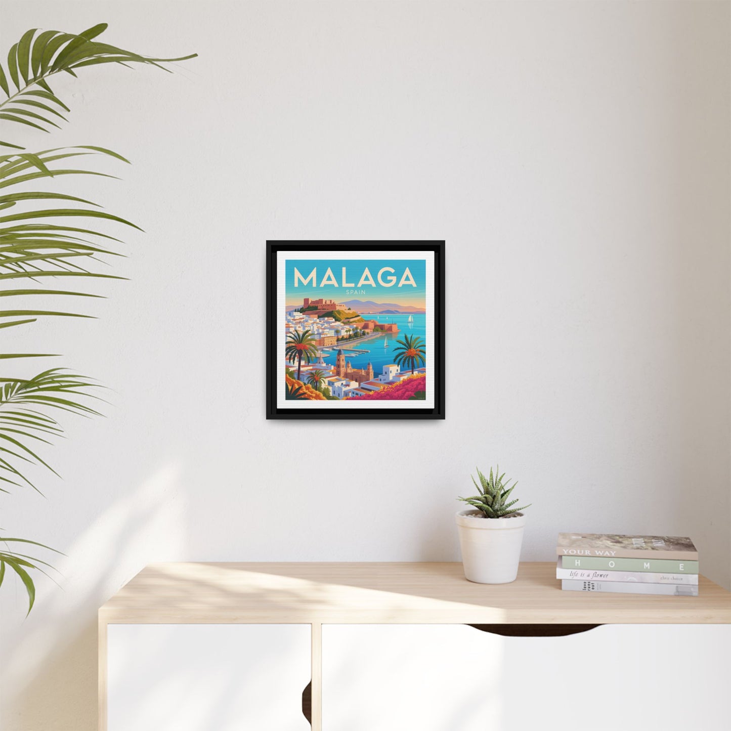 Malaga Spain Coastal  Matte Canvas Framed Wall Art| Vintage Style Travel Art