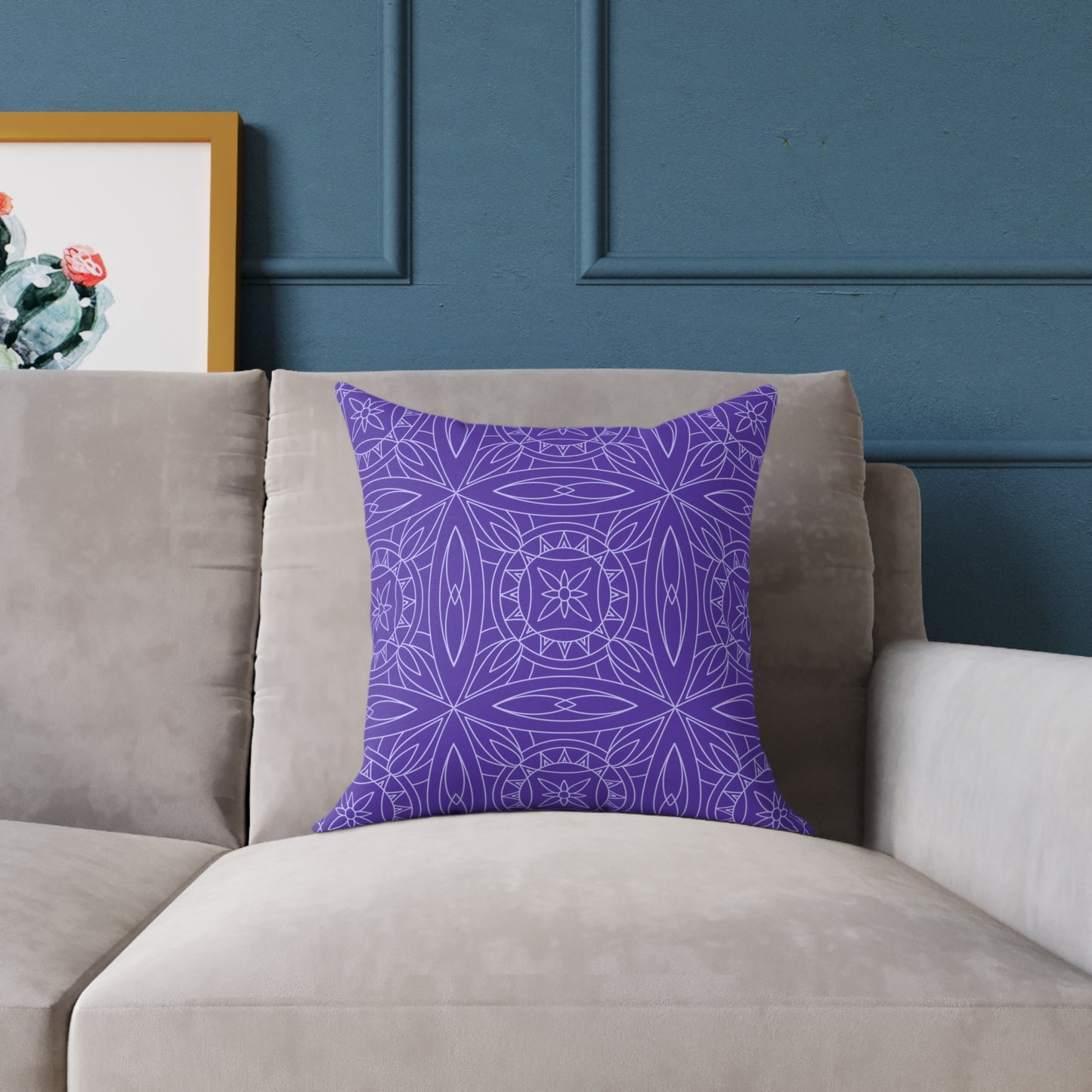Geometric Kaleidoscope Pattern Square Pillow | Purple White Tile Decorative Pillow