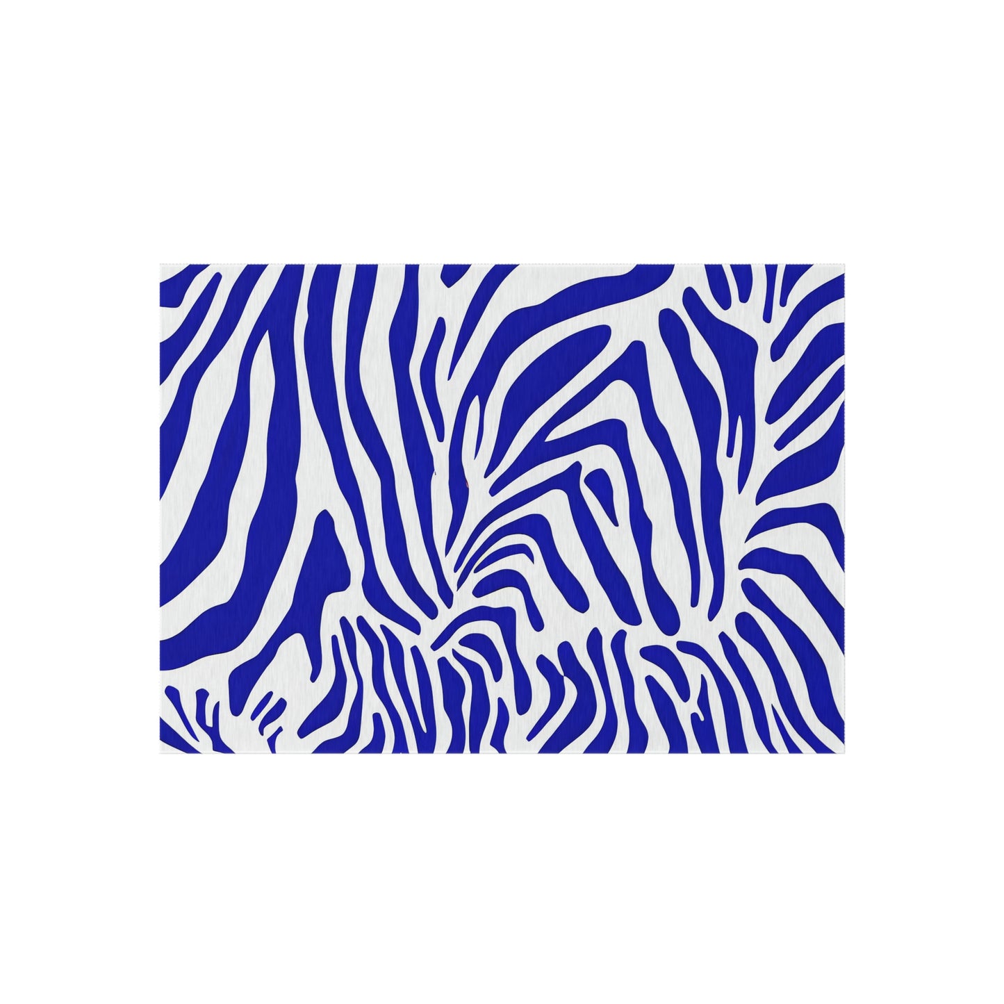 Blue White Zebra Print Outdoor/Indoor Rug | Bold Animal Stripe Patio Mat