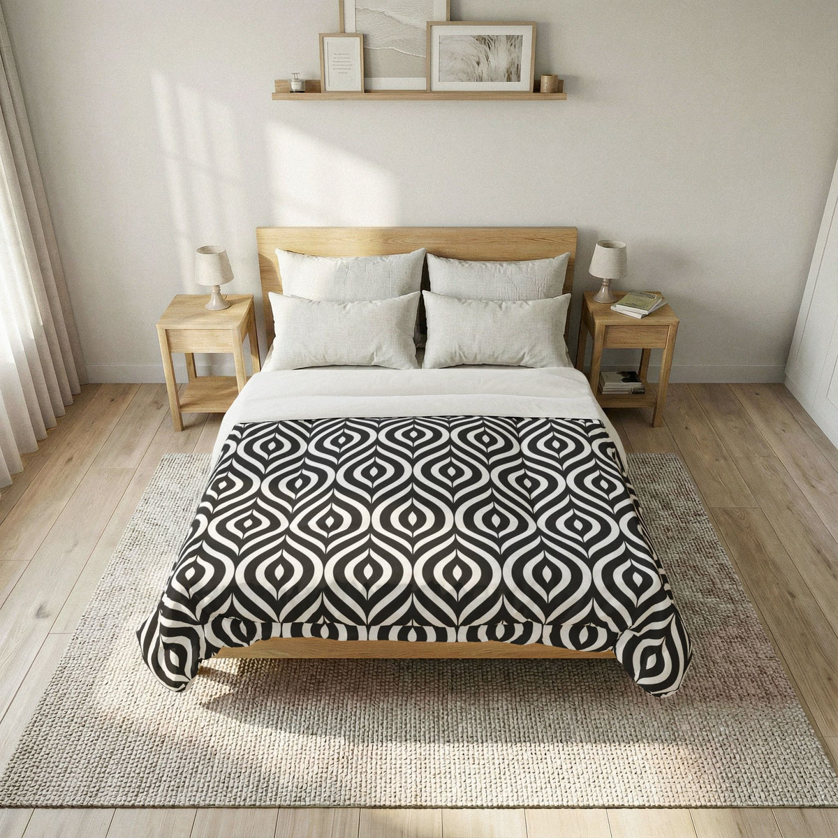 Geometric Black White Pattern Cotton Comforter | Modern Ikat Design