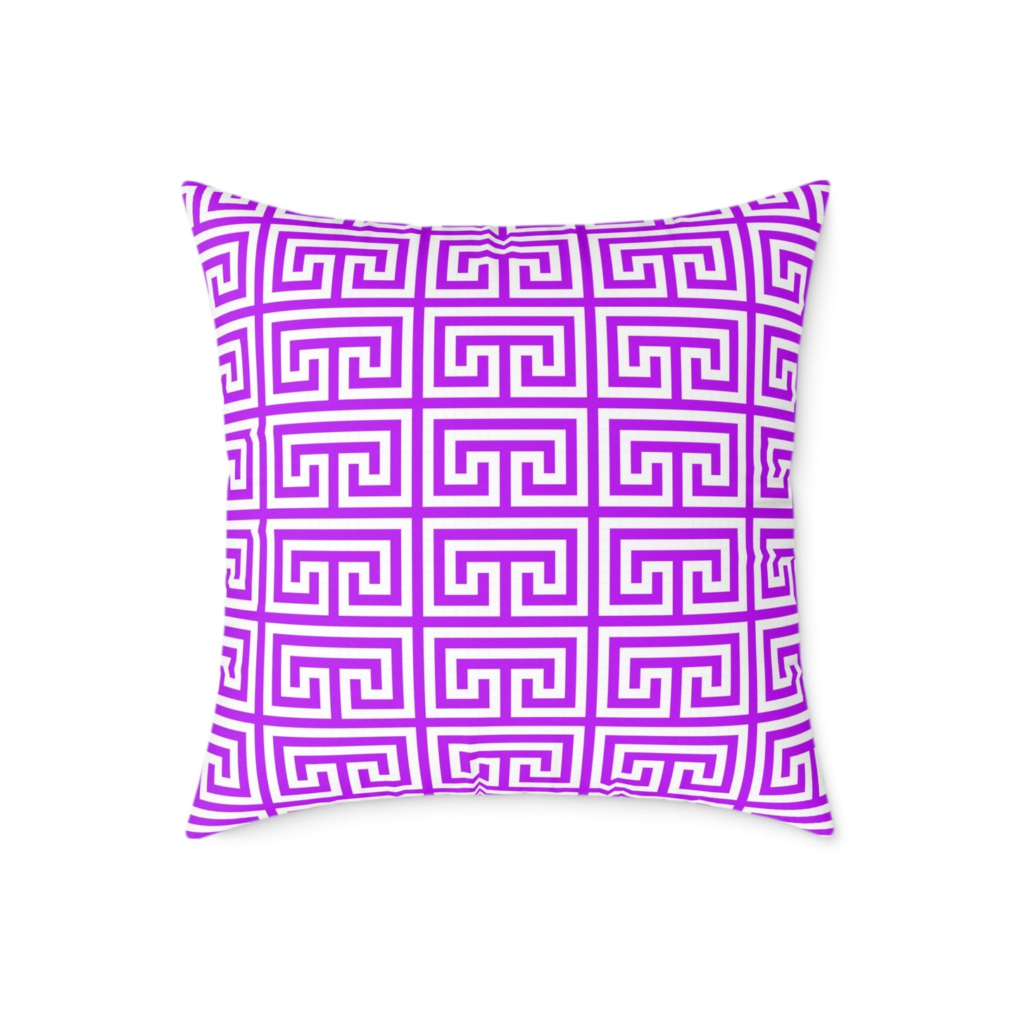 Geometric Purple White Greek Key Pattern Pillow | Square Poly Canvas Pillow
