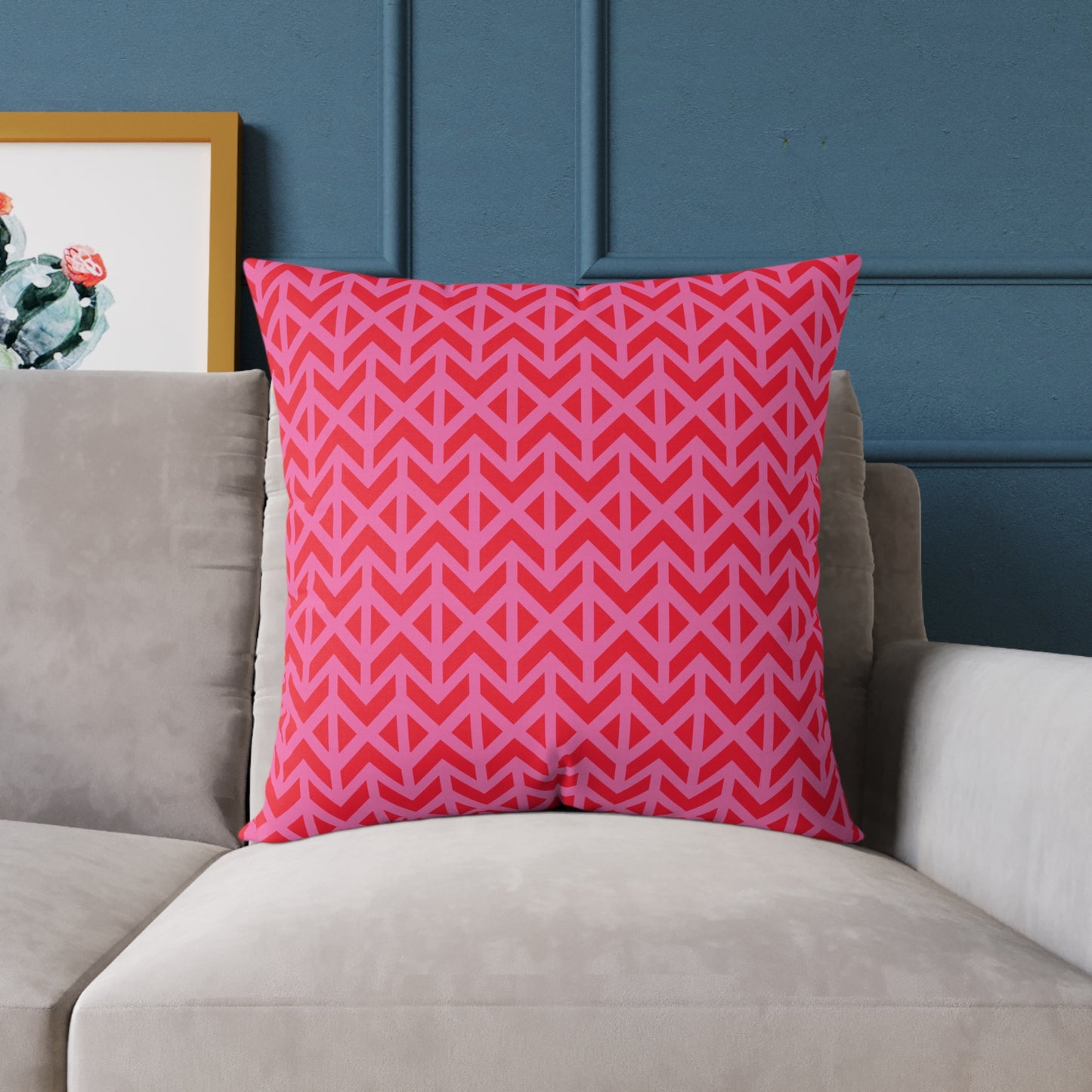 Pink Red Chevron Pattern Square Pillow | Geometric Throw Pillow