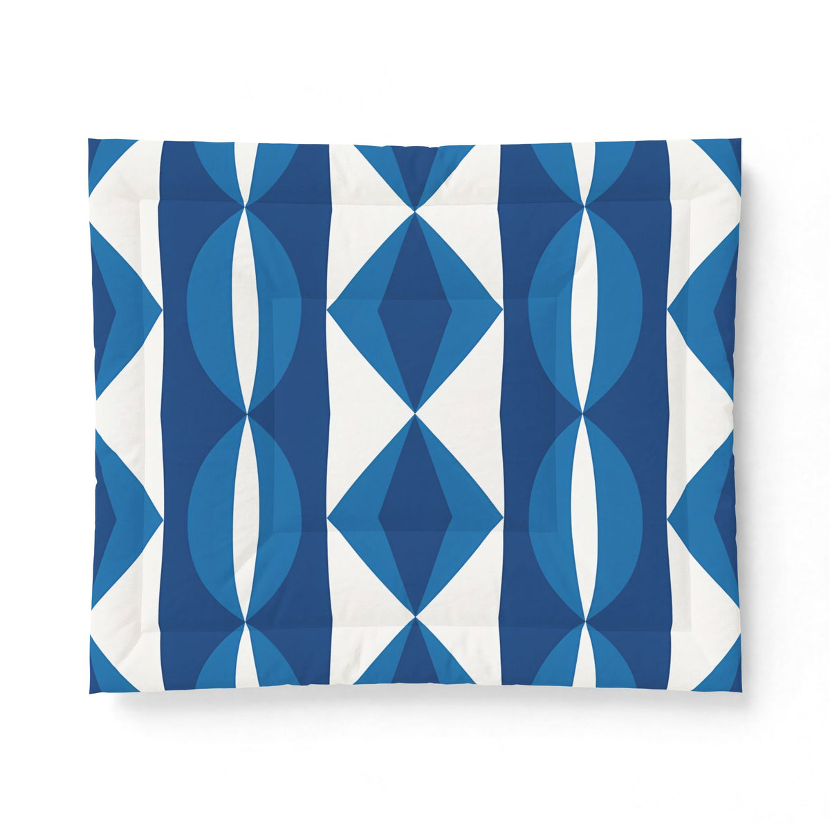 Blue Geometric Diamond Pattern Cotton Comforter | Modern Ikat Bedding