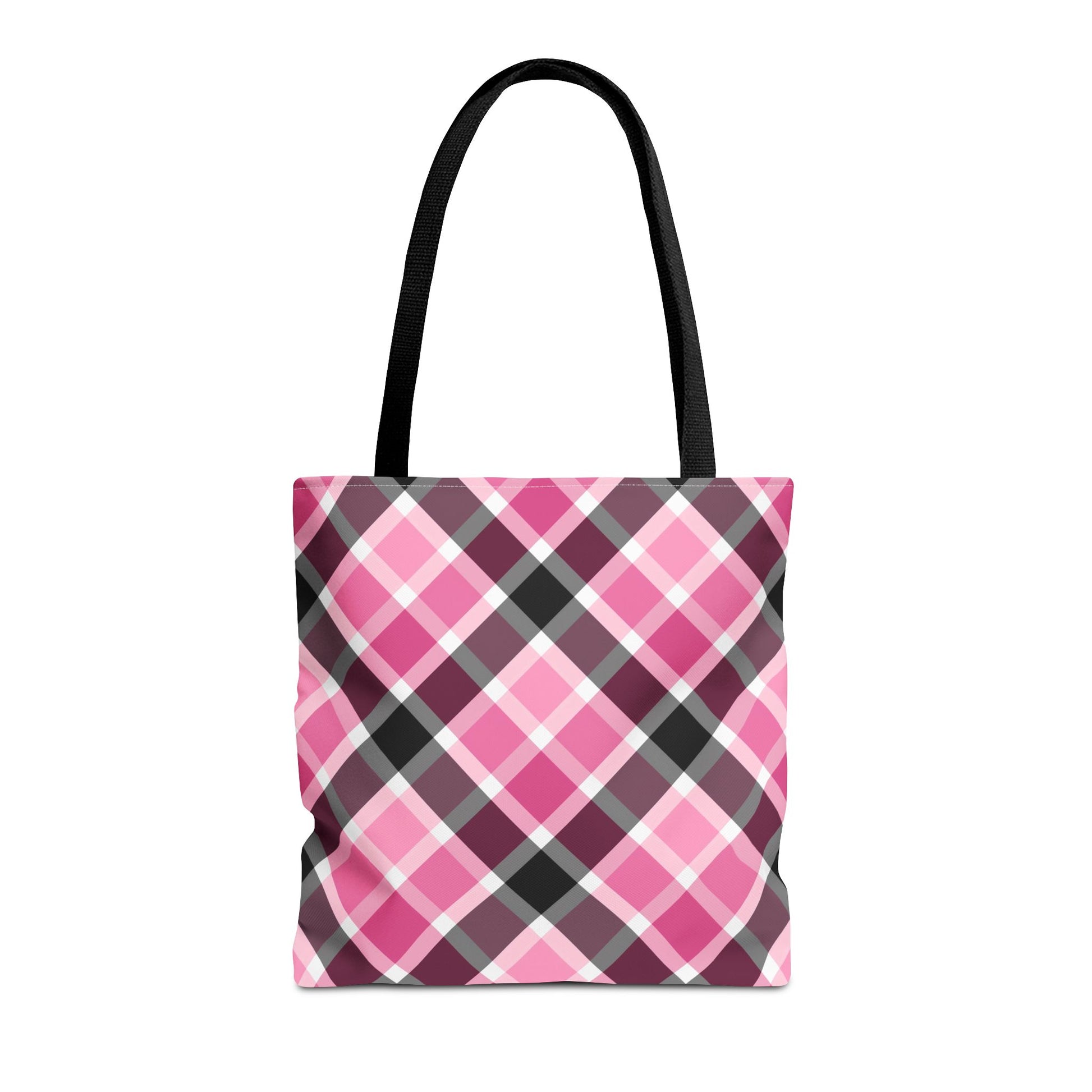 Chic Pink Plaid Tote Bag, Fashionable Shopping Bag, Stylish Everyday Tote, Eco-Friendly Bag, Trendy Accessory for All Occasions - LOLA VEGAS ART