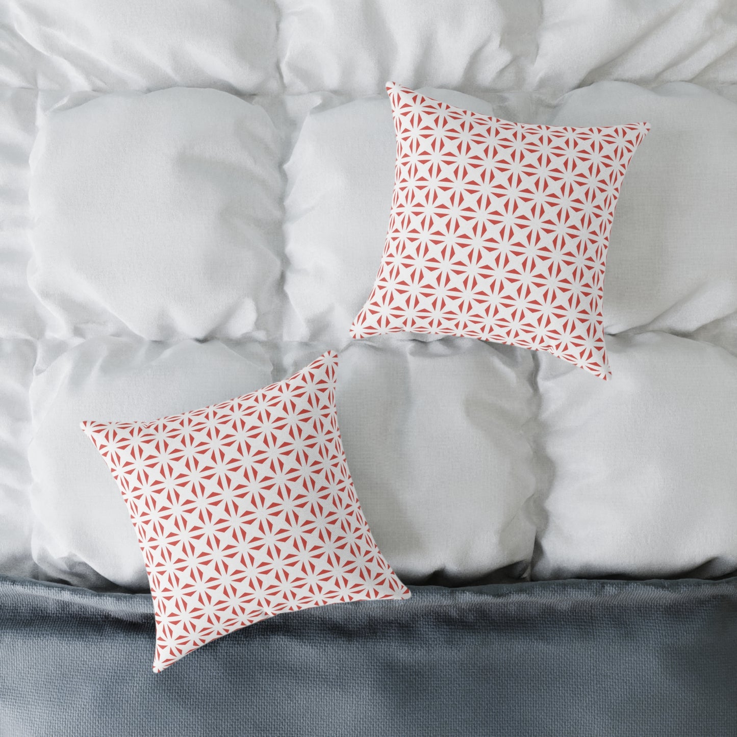 Geometric Starburst Pattern Square Pillow | Red White Canvas Throw Pillow, Modern Home Accent, Gift for Housewarming, Sofa Decor,