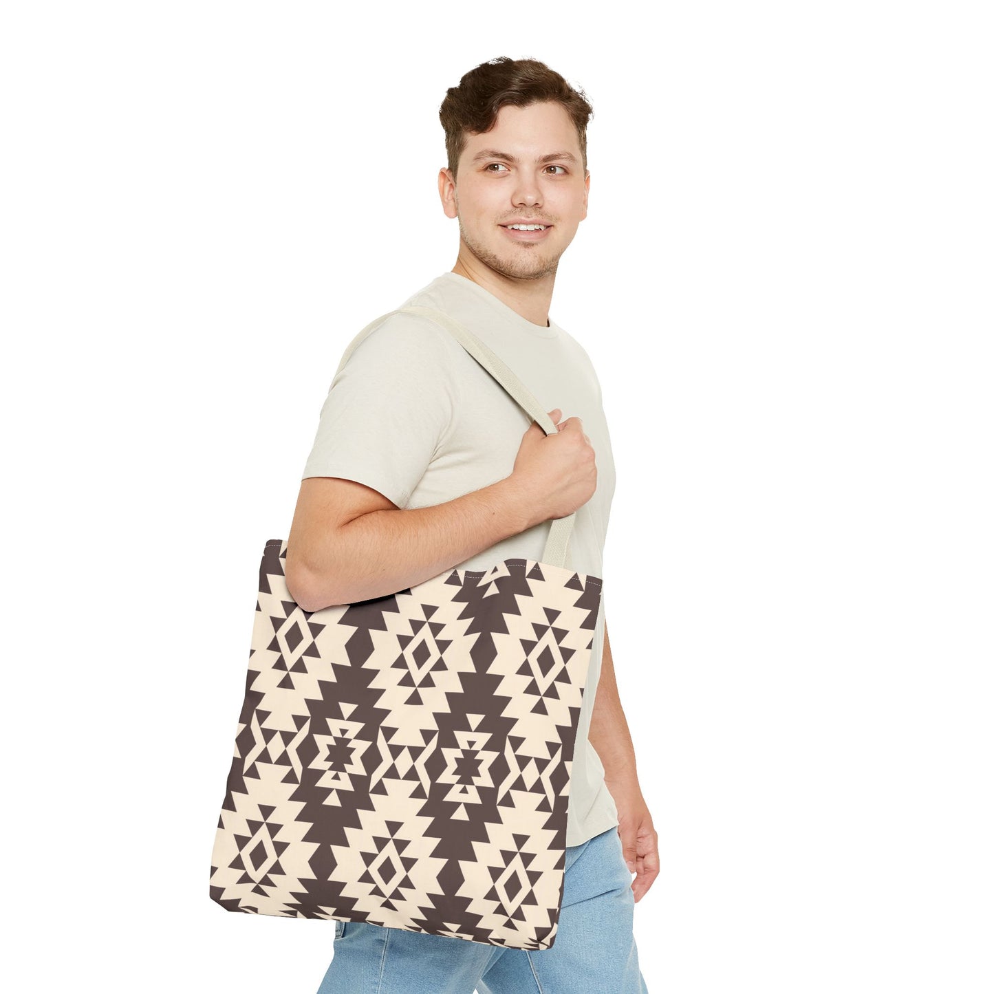 Chic Brown Geometric Tote Bag, Ethnic Pattern Bag, Eco-Friendly Shopping Bag, Boho Style Carryall, Trendy Gift , Southwestern Pattern Bag