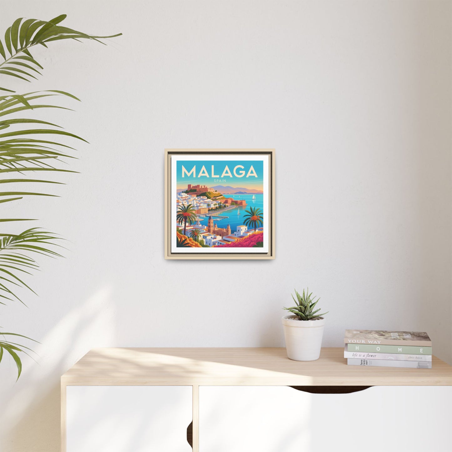 Malaga Spain Coastal  Matte Canvas Framed Wall Art| Vintage Style Travel Art