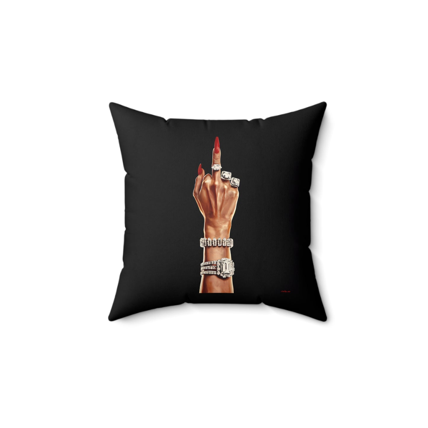 Feminist Pillow, Empowerment Cushion, Female Power Decor, Glamorous Woman Design, Square Throw Pillow, Diamond Ring, Bracelet, Girl Power