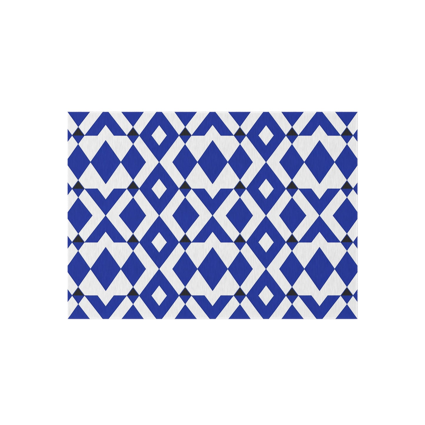 Blue Geometric Diamond Pattern Outdoor/Indoor Rug | Patio Mat, Modern Navy Black White Design
