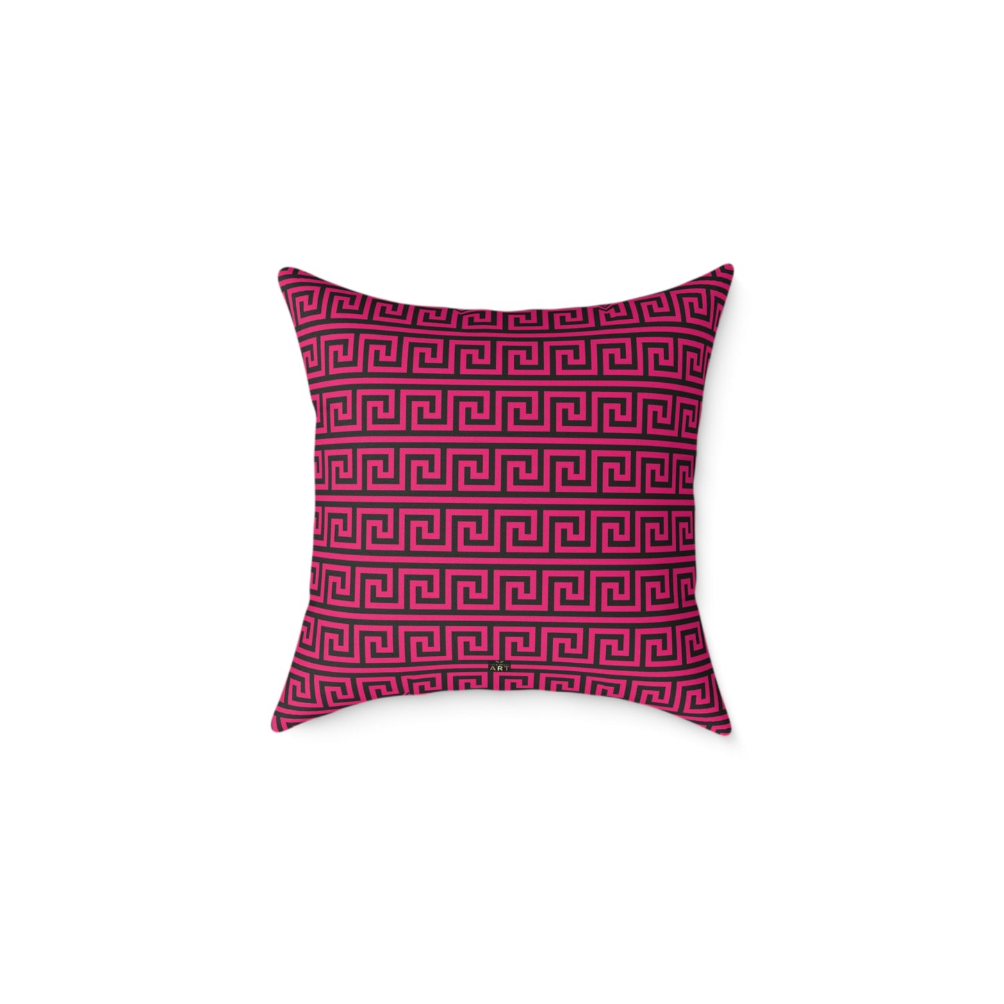 Greek Key Pattern Square Poly Canvas Pillow | Pink and Black Geometric Throw Pillow