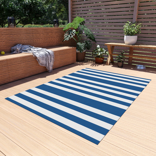 Nautical Blue Stripe Outdoor/Indoor Rug | Reversible Patio Mat