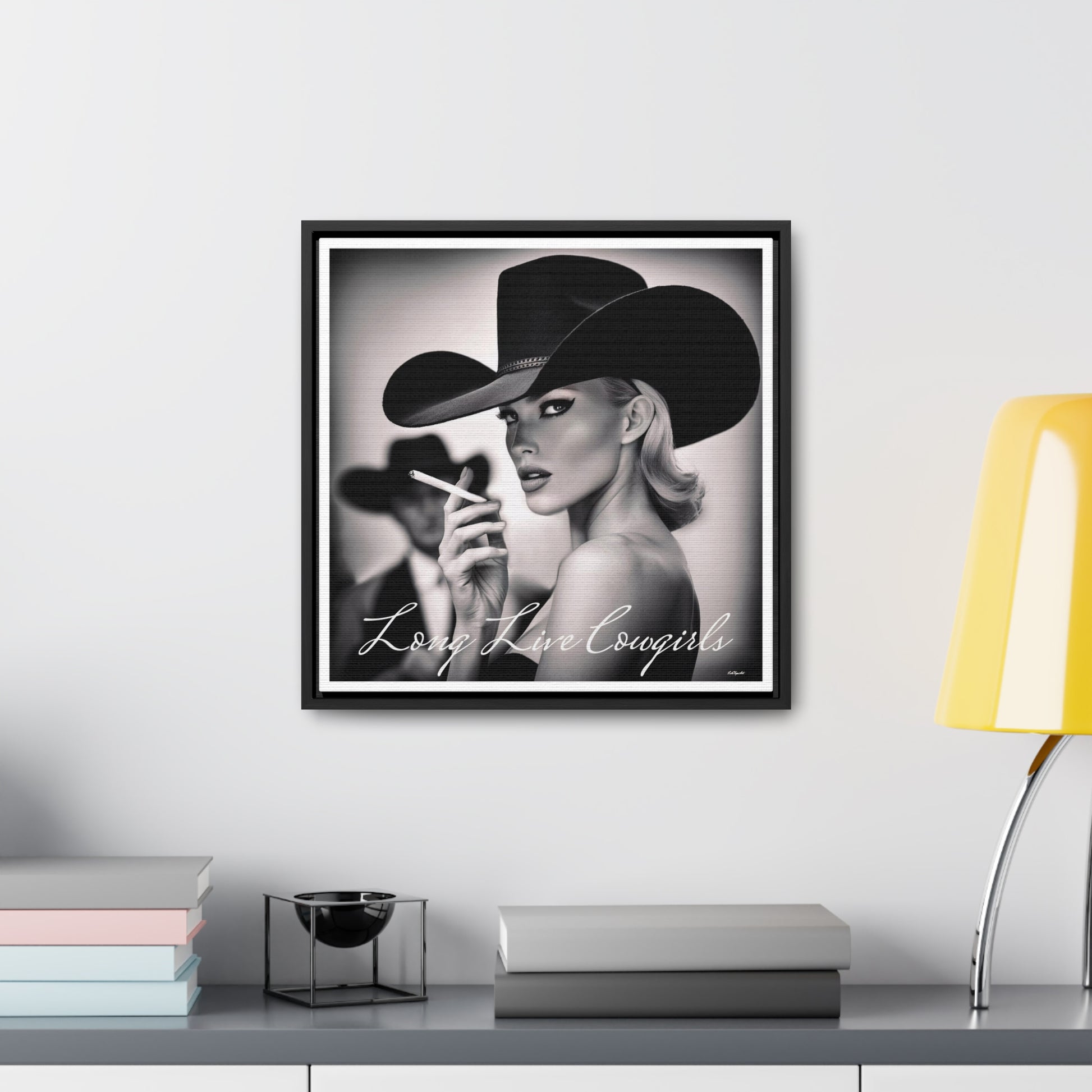 Square Frame Wall Art, Fashion Photography, Cowgirl Decor, Gallery Canvas Wraps, Glam Girl Gift, Black and White Photo Print - LOLA VEGAS ART