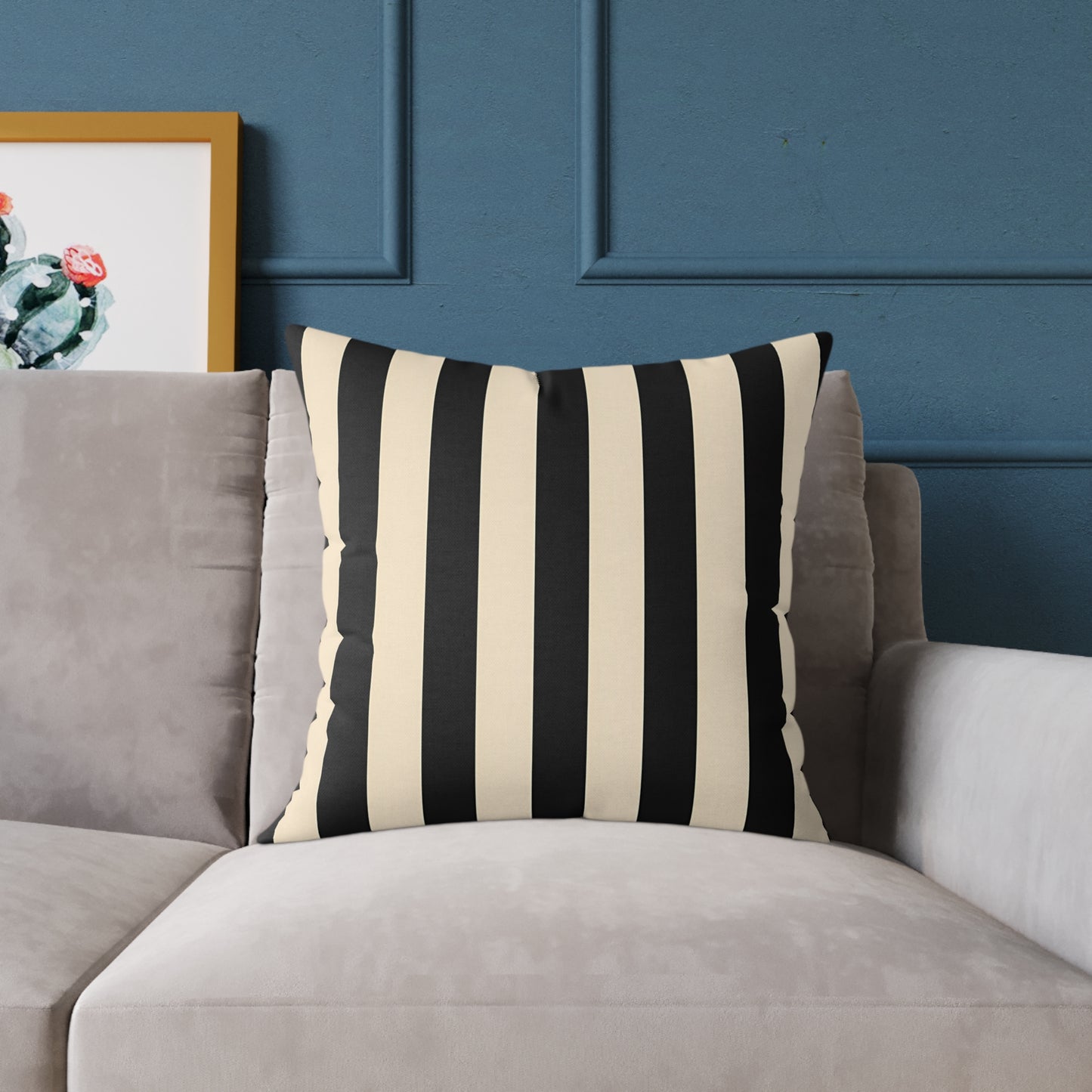Black and Cream Vertical Stripe Square Pillow | Canvas Throw Pillow