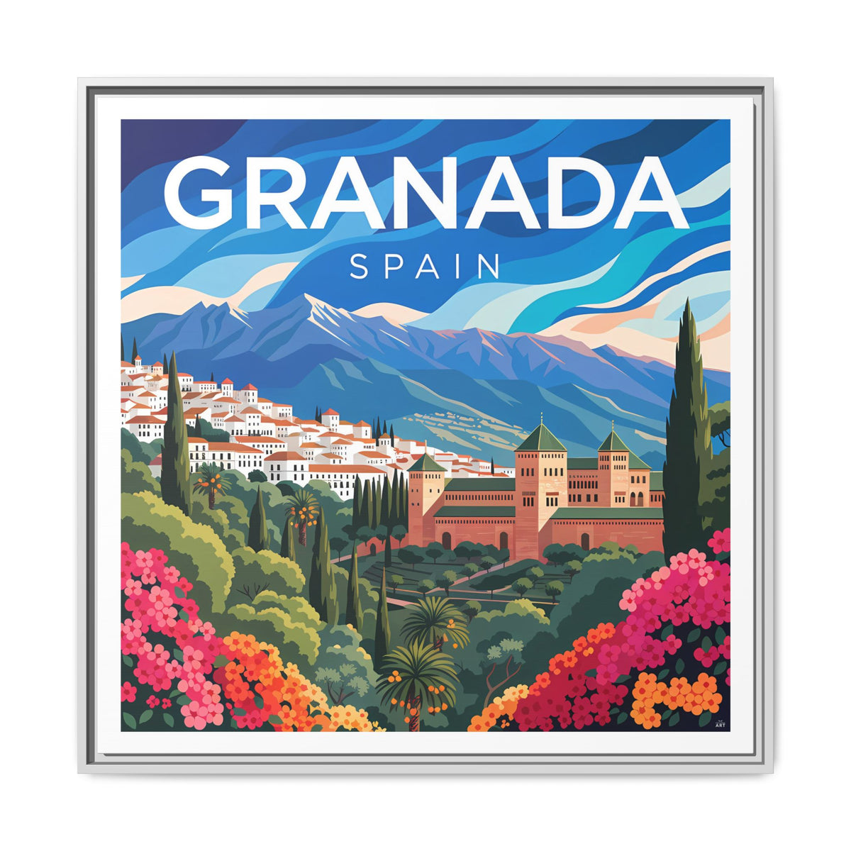 Granada Spain Vintage Travel Art Matte Canvas Framed