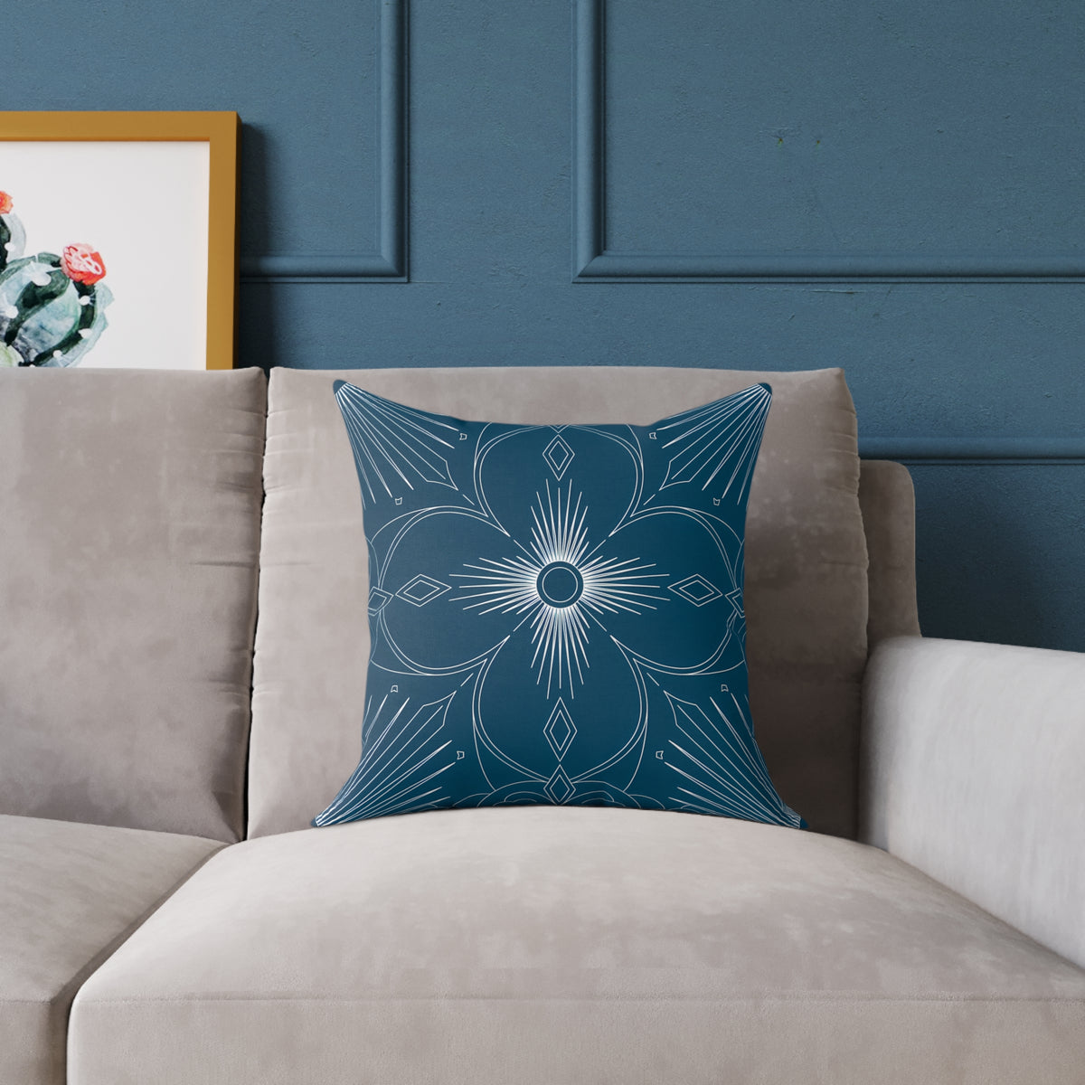 Cerulean Mandala Floral Pillow | Square Poly Canvas Pillow