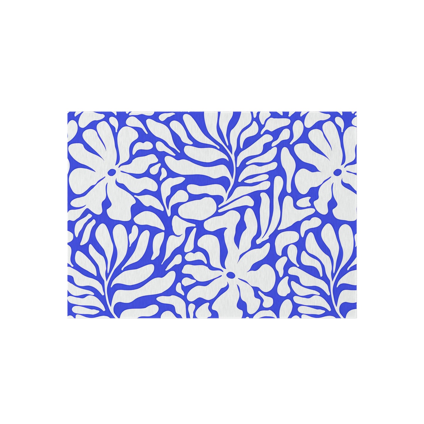 Blue White Floral Pattern Outdoor/Indoor Rug | Tropical Leaf Design