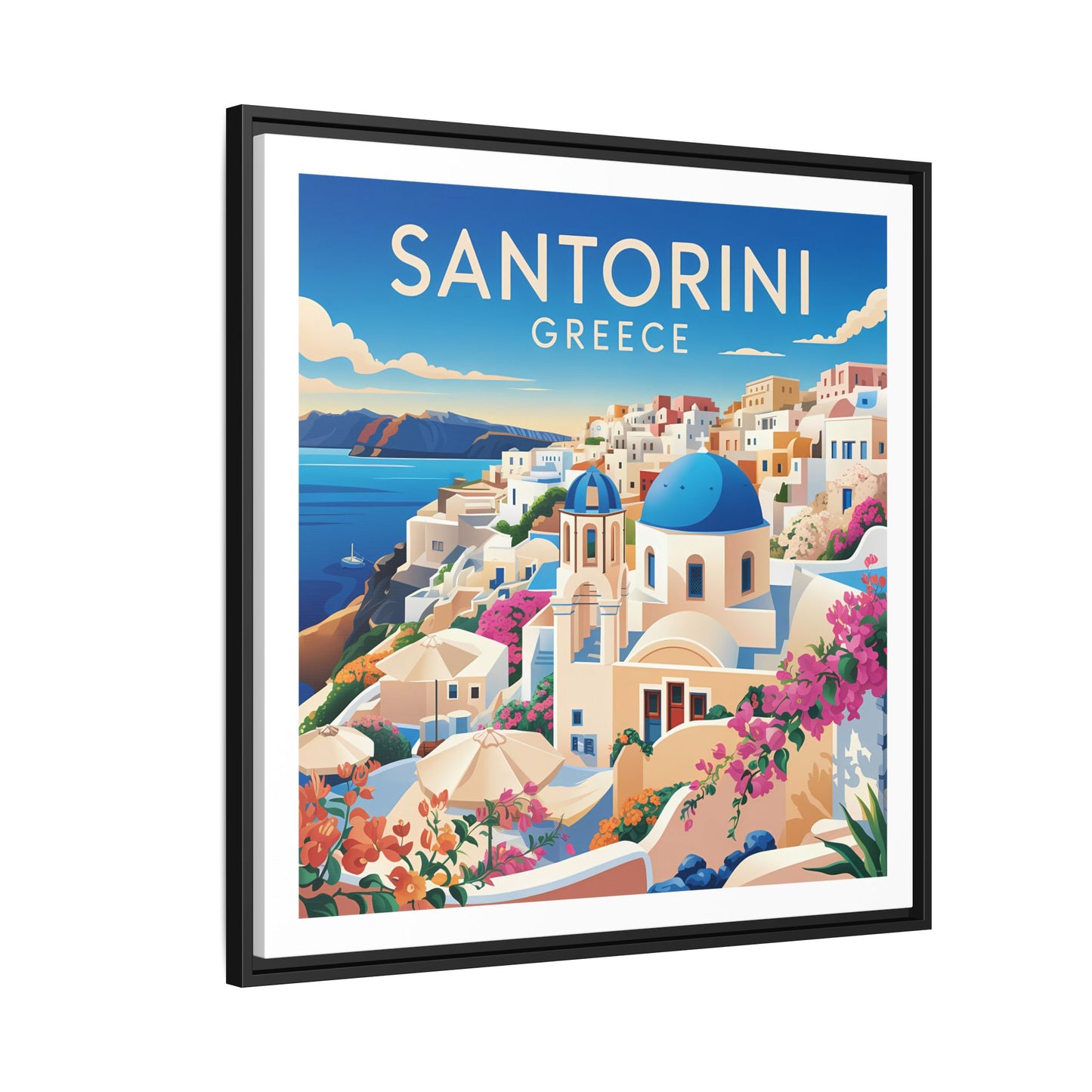 Santorini Greece Travel Art Matte Canvas Framed Wall Art