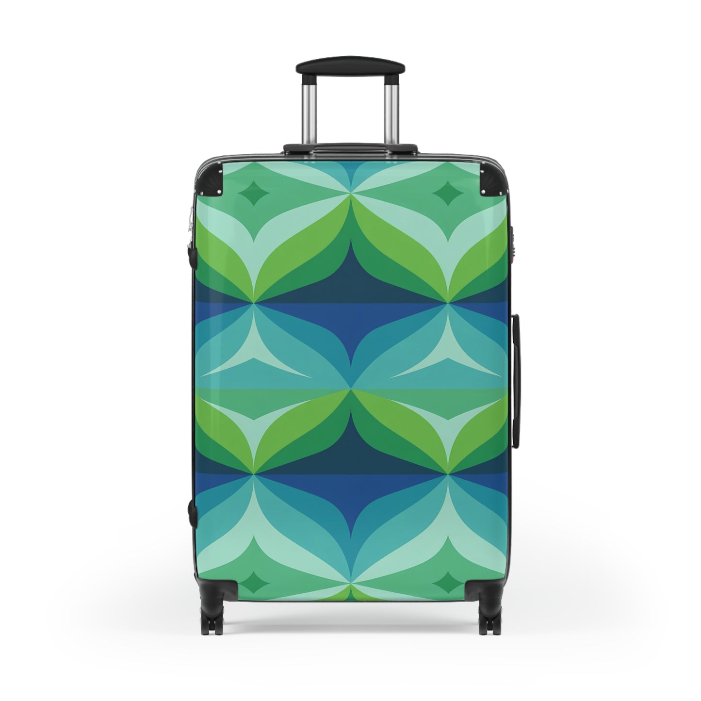 Retro Geometric Mid Century Pattern Suitcase | Green Blue Travel Luggage