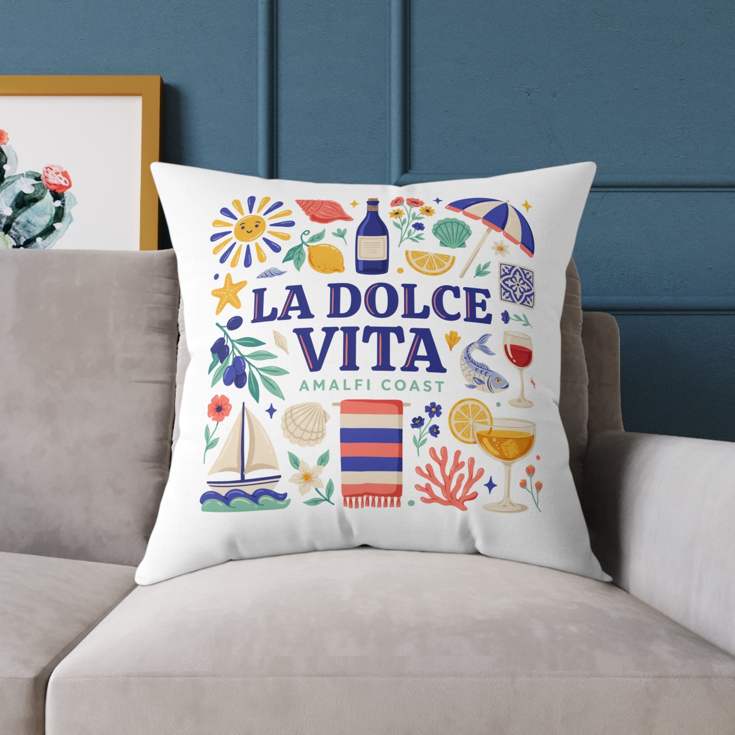 La Dolce Vita Amalfi Coast Square Pillow | Italian Summer Coastal Decor