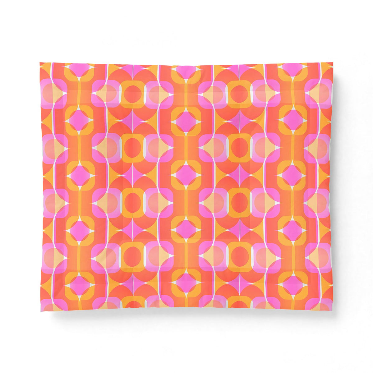 Retro Geometric Pattern Cotton Comforter | Orange Pink Mid Century Bedspread