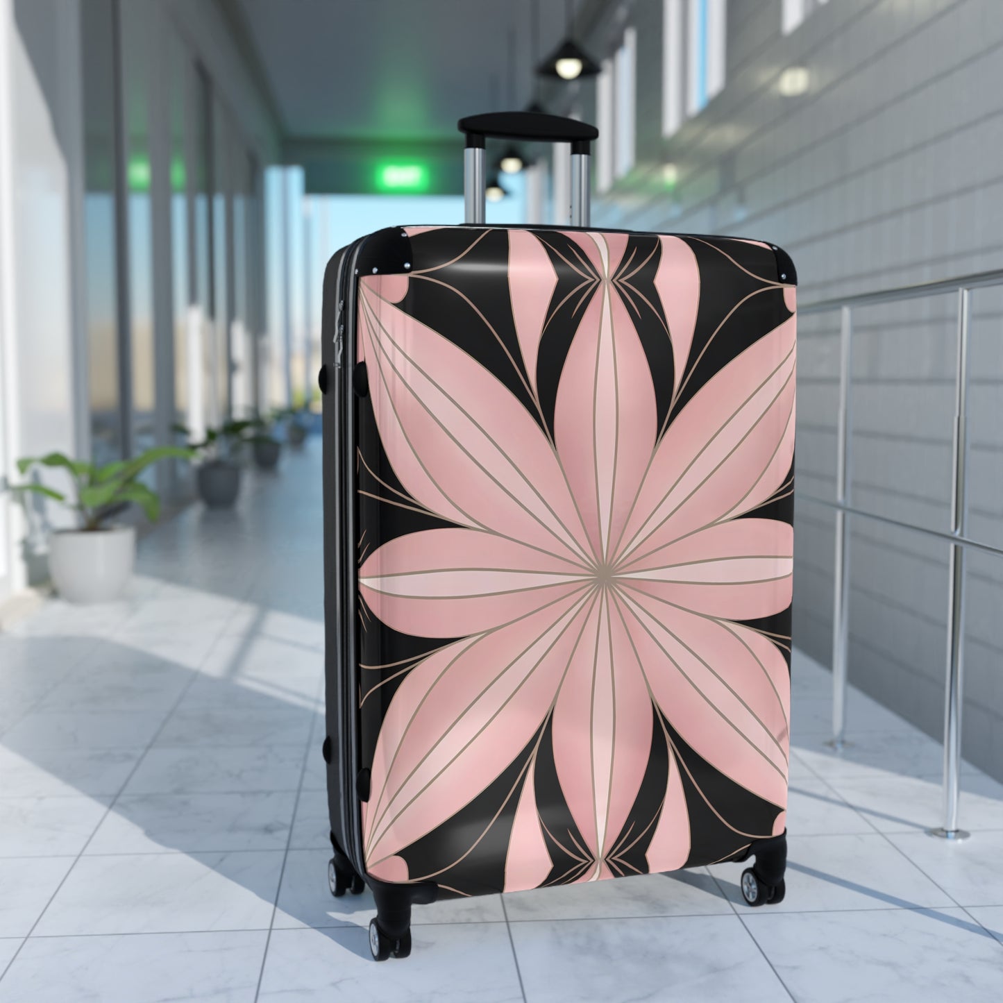 Suitcase, Luggage, Travel Bag, Art Deco, Flower Design, Pink and Black, Hollywood Regency, Unique Suitcase, Vintage Suitcase, Retro Travel