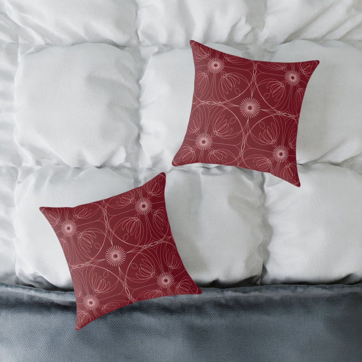 Red Floral Geometric Pattern Pillow | Square Throw Pillow
