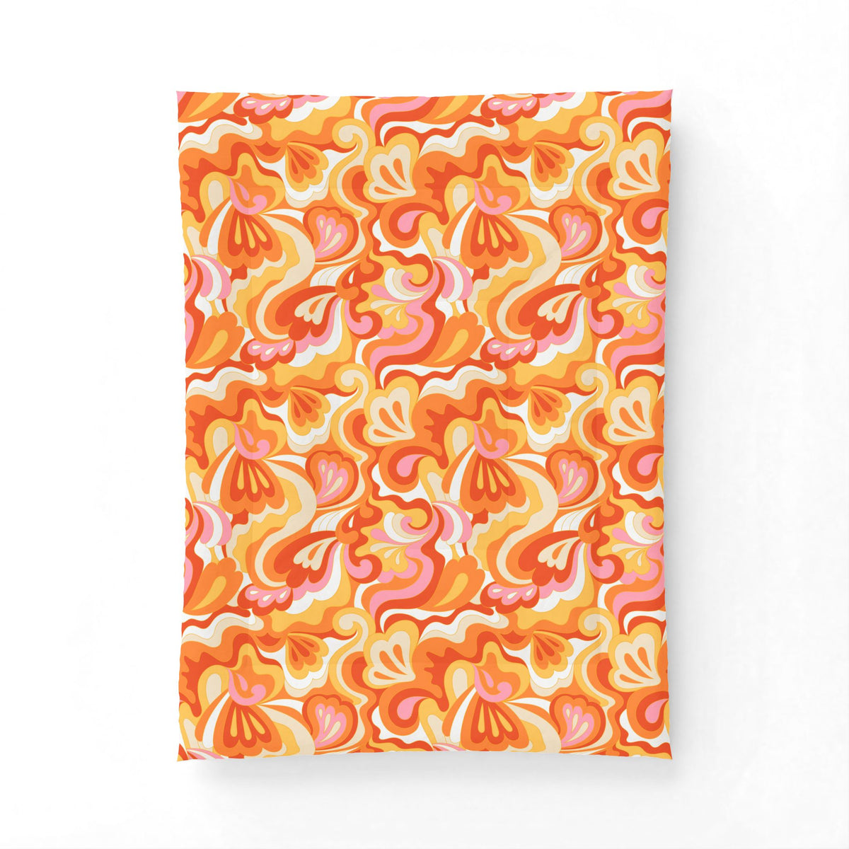 Retro Red Pink Orange Swirl Cotton Comforter | Psychedelic Floral Pattern