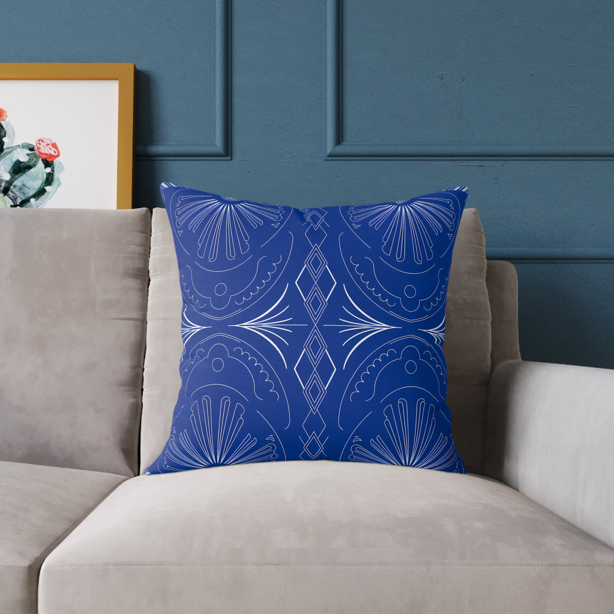 Blue Moroccan Tile Pattern Pillow | Square Poly Canvas Pillow