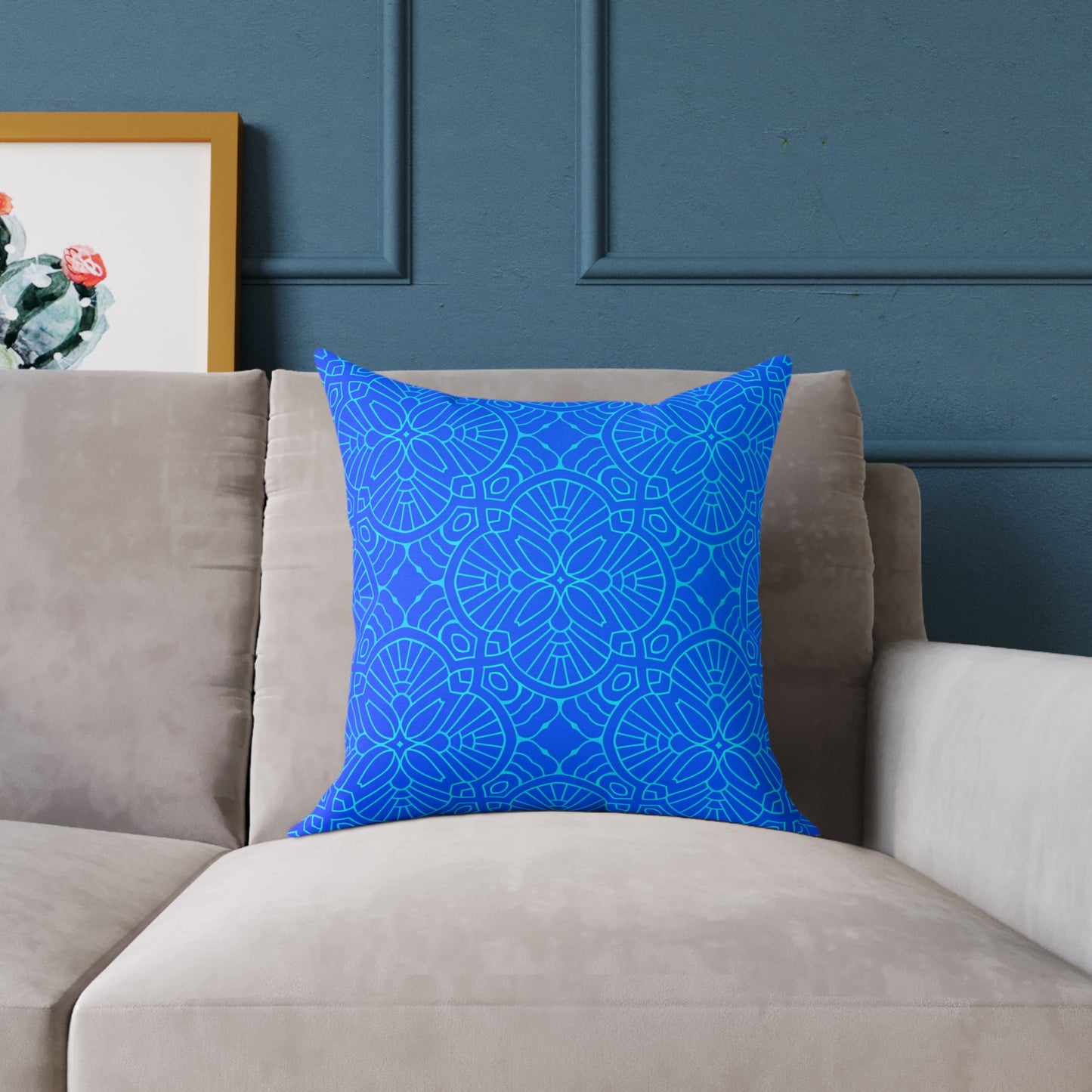 Blue Mandala Pattern Square Pillow | Geometric Decorative Cushion