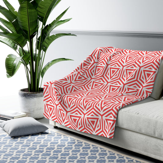Red Geometric Triangle Pattern Sherpa Blanket | Cozy Fleece Throw, Warm Throw for Home Decor, Perfect Gift for Winter, and Cozy Nights