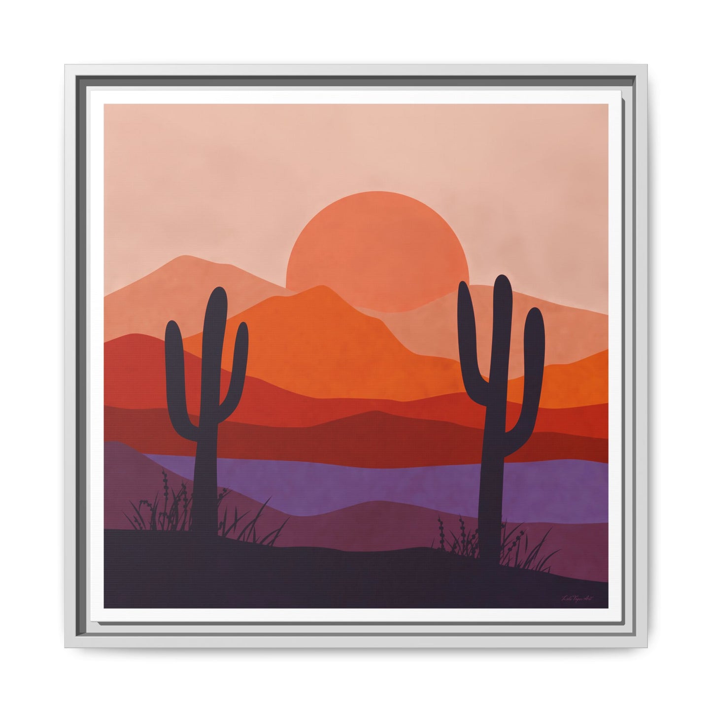 Desert Sunset Framed Canvas Art, Boho Home Decor, Nature Wall Art, Cactus Print, Warm Colorful Wall Decor, Housewarming Gift - LOLA VEGAS ART