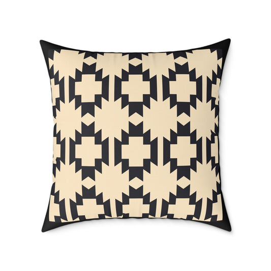 Geometric Aztec Pattern Square Pillow | Neutral Black Cream Throw Pillow