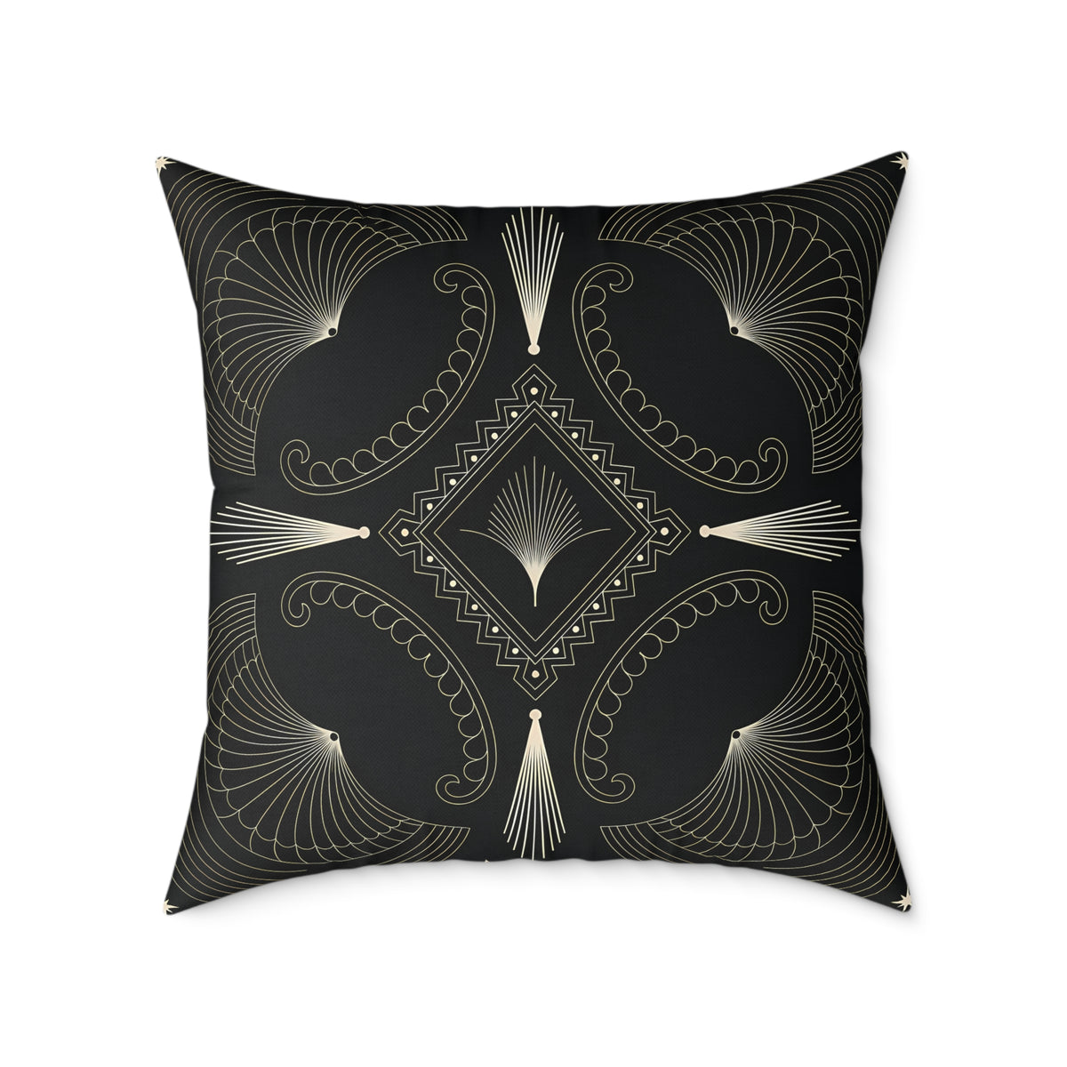 Art Deco Black Cream Geometric Pattern Square Pillow | Decorative Throw Pillow