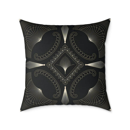 Art Deco Black Cream Geometric Pattern Square Pillow | Decorative Throw Pillow