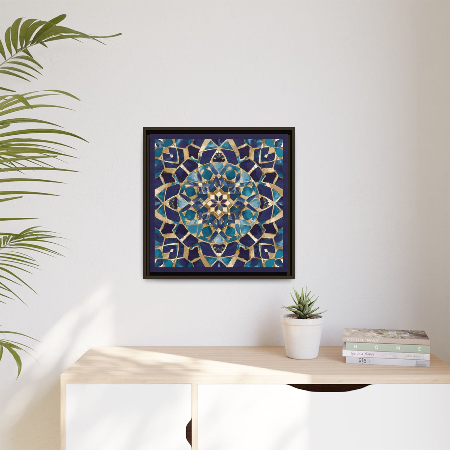 Framed Blue Moroccan Mosaic Wall Art — Matte Canvas Print