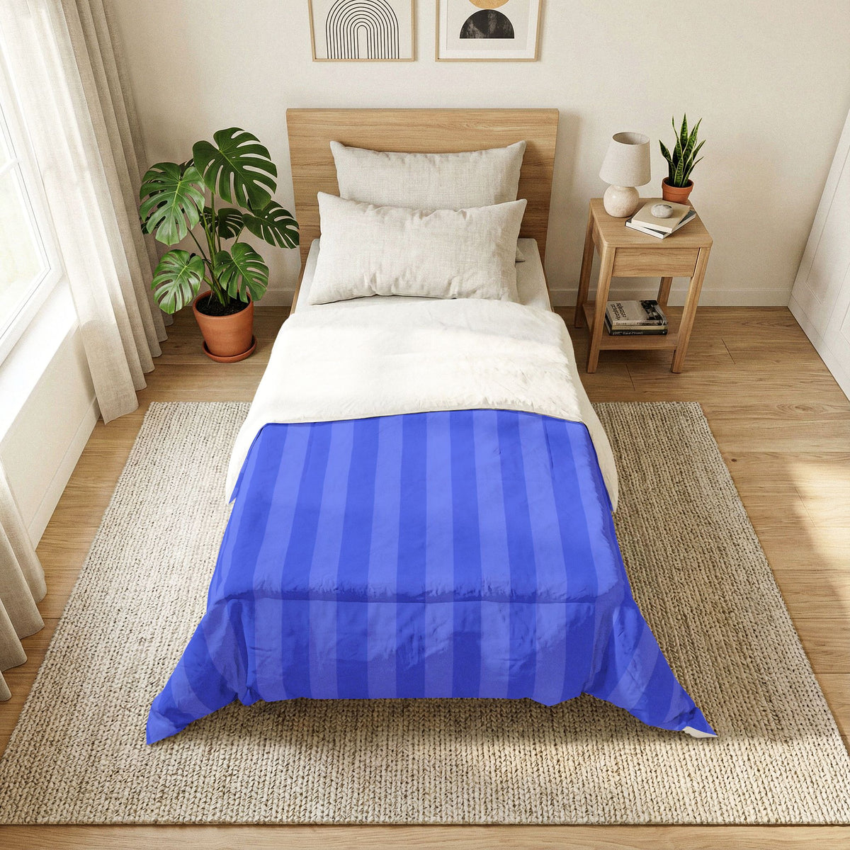 Blue Striped Cotton Comforter | Light Blue & Royal Vertical Stripe