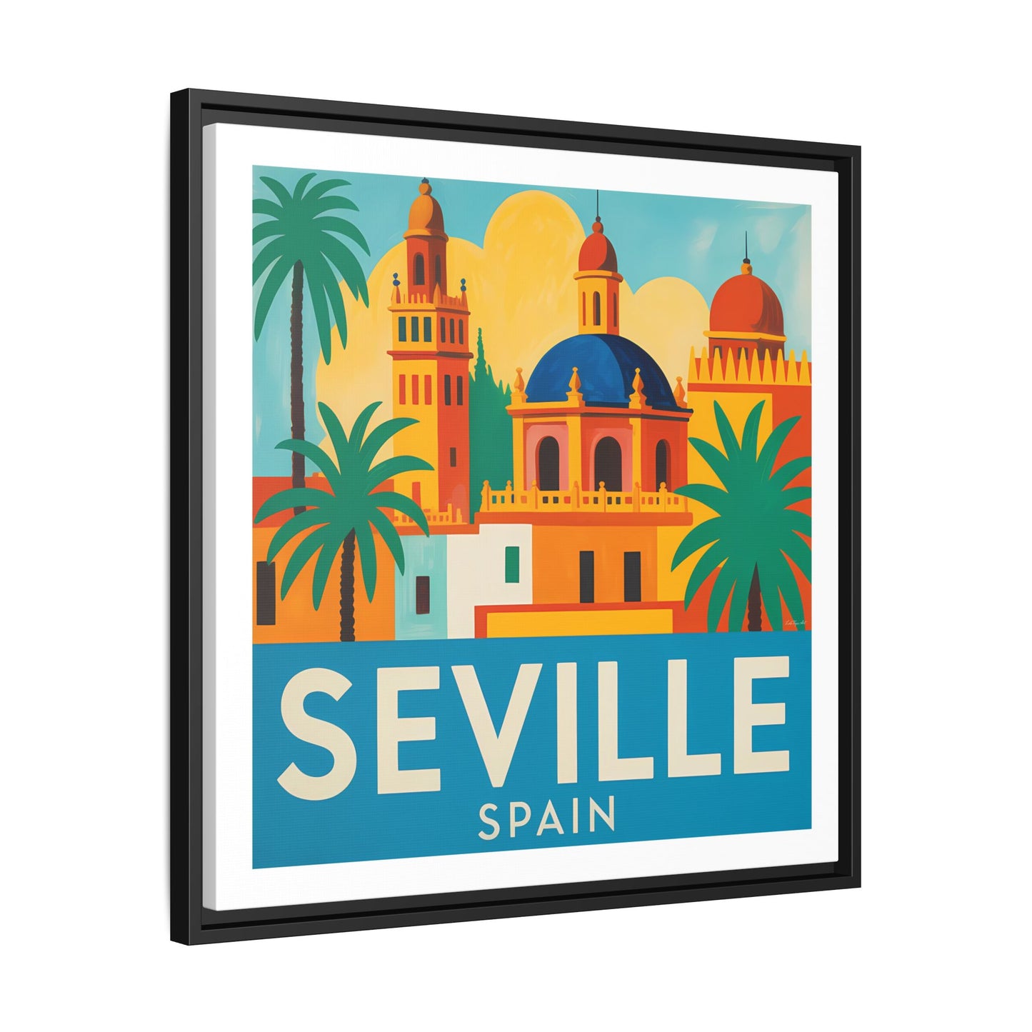 Seville Spain Vintage Travel Look Matte Canvas Wall Art Framed