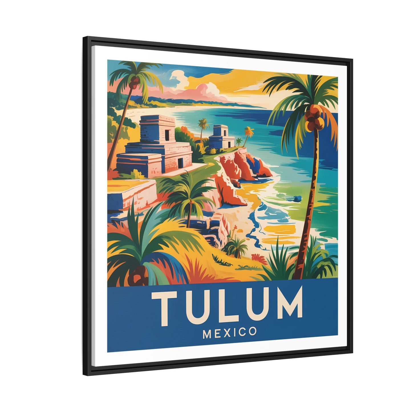 Tulum Mexico Vintage Look Framed Travel Canvas Wall Art