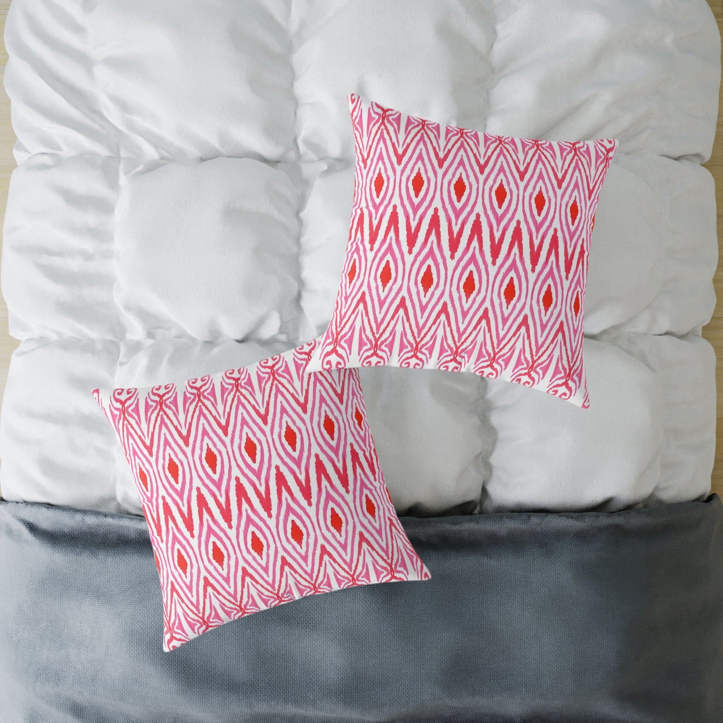 Pink Orange White Ikat Diamond Pattern Pillow | Geometric Throw Pillow